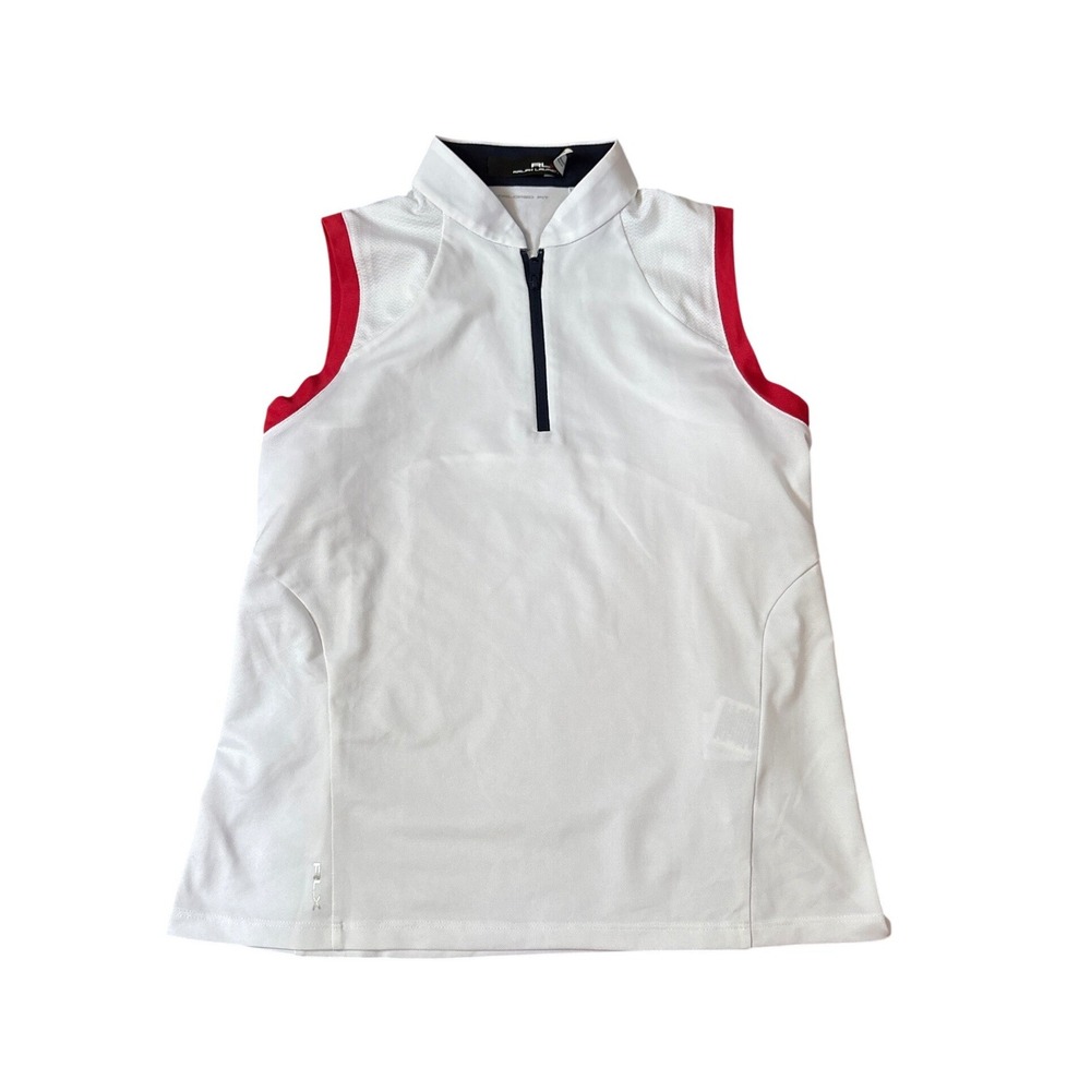 RLX Ralph Lauren Golf Polo Women White Red Sleeveless Tailored Fit SIZE Small